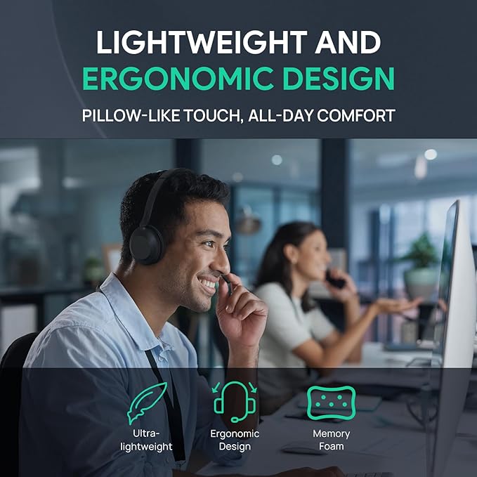 Yealink UH35 Professional USB Headset, Dual Wired Headset with Noise Cancelling Microphone, Call and Music Mode, Lightweight Comfort Design, Stereo, Teams Certified