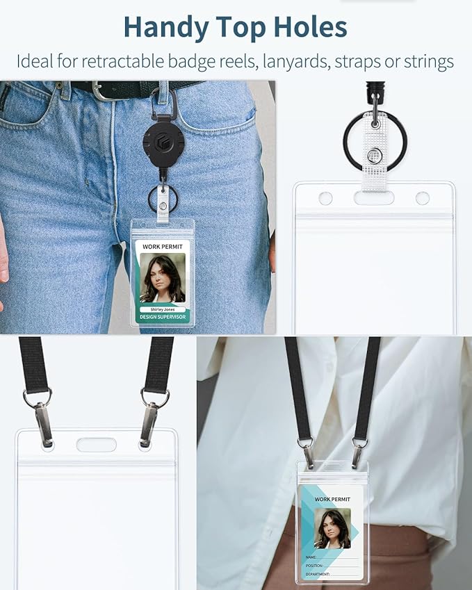 Uniclife 12 Pack Vertical ID Card Badge Holder Waterproof Clear Card Sleeve Case Cover Heavy Duty Card Protector Pouch with Resealable Zip for Proximity Key Card Driver’s License and Credit Card