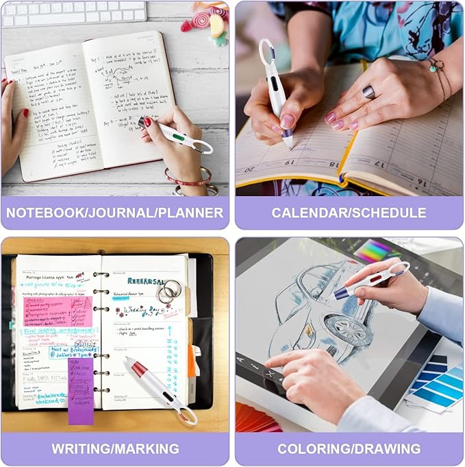 Retractable Shuttle Pens, 4 Count 4-in-1 Multicolor Ballpoint Pens 1.0mm Retractable Pens with Carabiner Clip Ballpoint Gift Pens for Office School Supplies Students Adults Kids Nurses