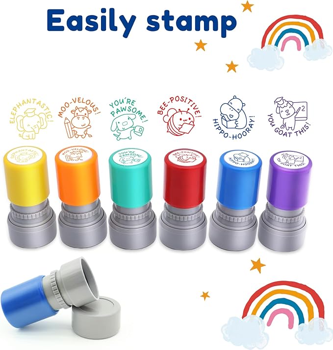 6-Piece Set of Teacher Stamps - Encouraging Animal Grading for Classroom Teacher Stamps for Grading Teacher Stamp Self Inking Stamp Behavior Stamps