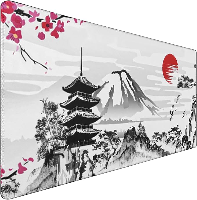 Japanese Landscape Large Mouse Pad, Large Extended Mouse Pad for Home Office Gaming Work 31.5x15.7inch, Big Computer Mousepad Waterproof Non-Slip Rubber Mice Pads Stitched Edges