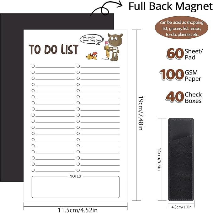 2 Pack Grocery List Magnet Pad for Fridge with Pen Holder, Total 120 Sheets Magnetic Note Pad for Fridge Full Back Magnet Shopping List, To Do List, Memo Notepads, 4.5x7.5"(Funny Animal)