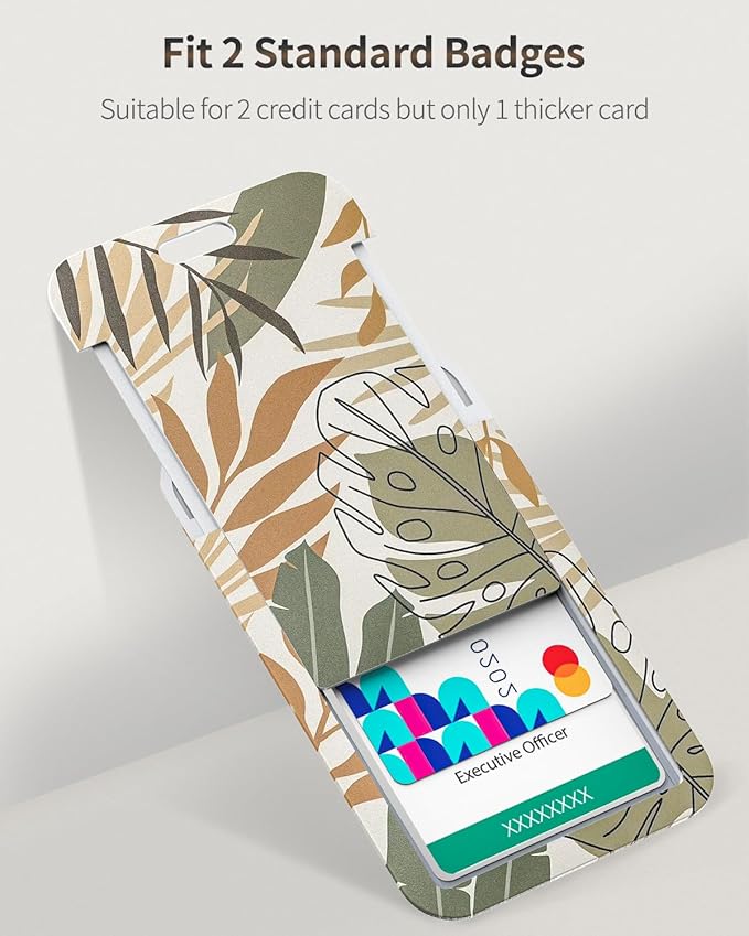 Uniclife Floral Sliding Badge Holder Monstera Leaves Plastic Case with Retractable Badge Reel Carabiner Clip and Detachable Lanyard Strap Vertical Card Protector for Women Nurse Teacher Student