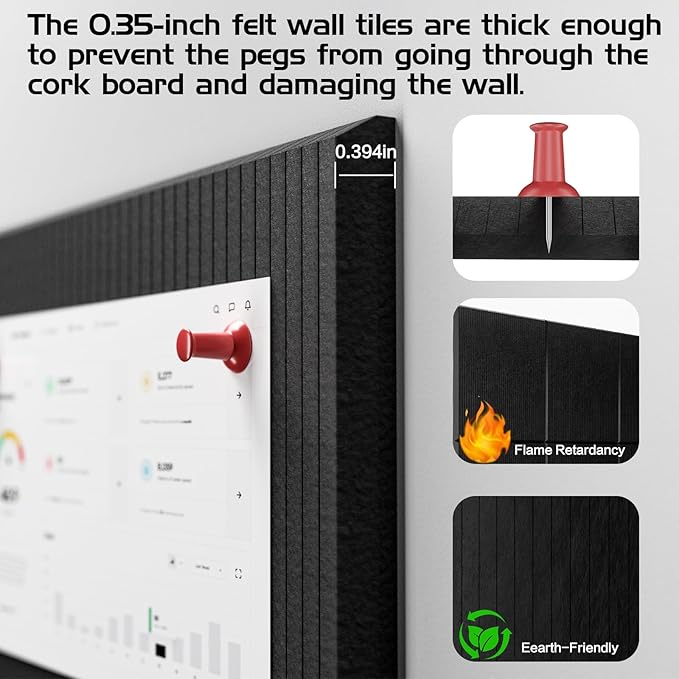 Large Cork Board Alternative 48"x36" Cork Board Felt Wall Tiles 12 Packs Bulletin Board Safe Removable No Damage for Walls Office School Tack Board Felt Letter Board Pin Board with Numbers & Pushpins