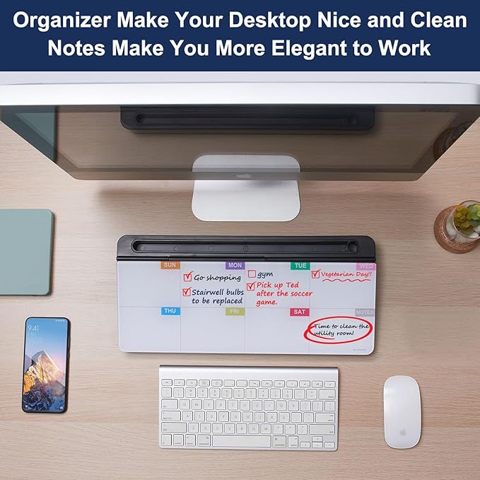 TSJ OFFICE Whiteboard Weekly Dry-Erase-Board - Desktop White Board Calendar Desk Organizers with Accessories Computer Keyboard Stand with Drawer, for Office, Home, School Supplies
