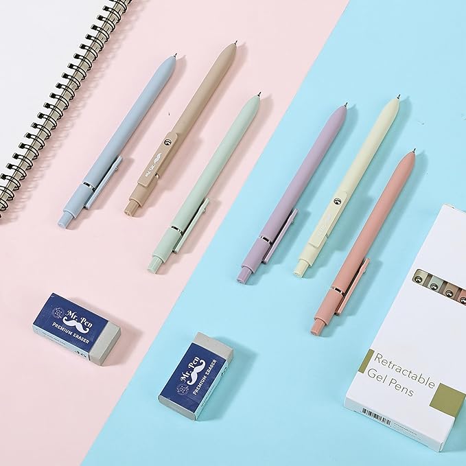 Mr. Pen- Retractable Gel Pens, 6 Pack, Pastel Barrels, Black Gel Pens, Fast Dry, Gel Pens Fine Point 0.7mm, Retractable Pens, Cute Pens, Gel Ink Pens, Black Pens, Aesthetic Pens for Journaling