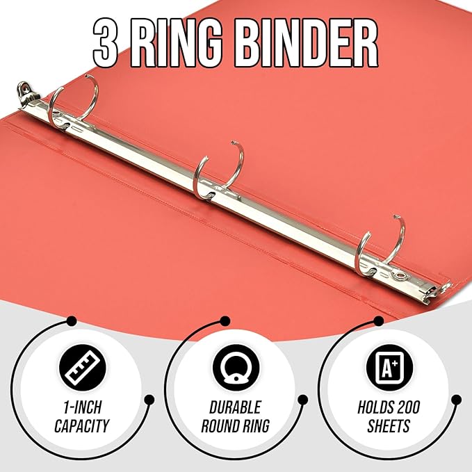3 Ring Binder 1 Inch, IntoJoy 6 Pack Clear View 3 Hole Binder PVC-Free Fits 8.5x11 Inch Paper Flexible Round Ring Binders for School Office Home Binder Supplies (Orange)