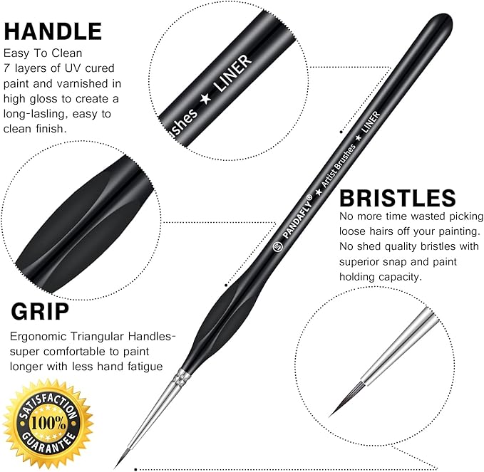 PANDAFLY Detail Paint Brushes Set, 15pcs Miniature Brushes for Fine Detailing & Art Painting - Acrylic, Oil, Watercolors & Paint by Number, Models, Face, Nail, Craft, Warhammer 40k