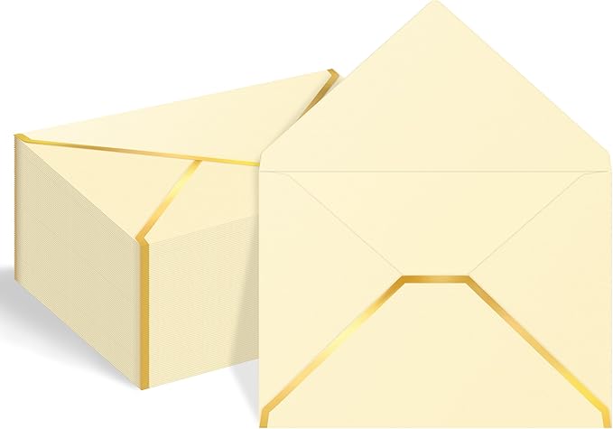 60 Pack Gold Envelopes 5x7 Bulk, 250G Pearled Cardstock A7 Envelopes for Invitations Business Mailing Envelope with Gold Foil Border, A6 4x6 Envelopes for Wedding Baby Shower Cards (Gold)
