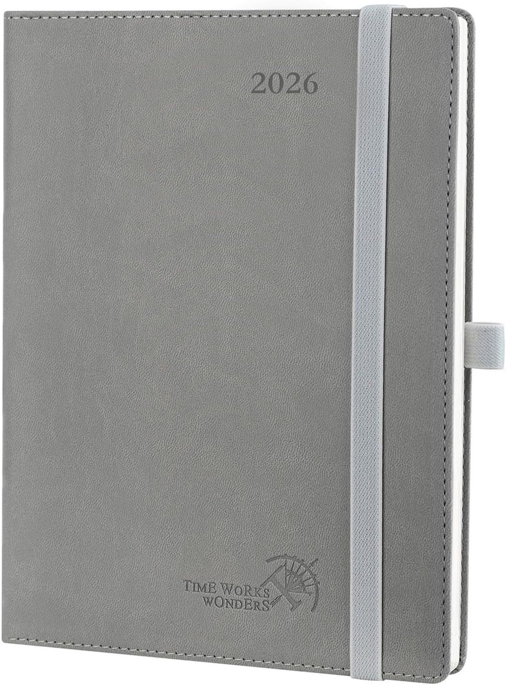 POPRUN 2026 Planner (Medium - 6.5'' x 8.5'') - 2026 Weekly Calendar ((Jan. 2026 - Dec. 2026) with Hourly Time Slots, Weekly/Monthly Appointment Book for Time Management - Leather Soft Cover - Grey