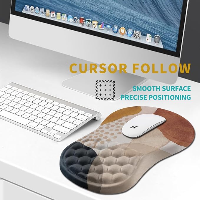 Hokafenle Ergonomic Mouse Pad Wrist Support, Wrist Rest Mousepad for Carpal Tunnel Pain Relief with Integrated Memory Foam Slope Massage Bulge (11.8x7.9 inch,Abstract Marble