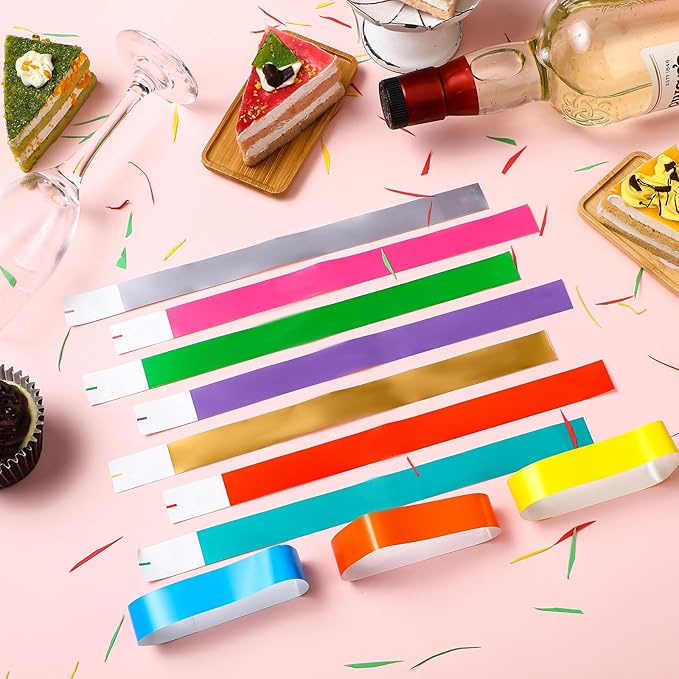 Epakh 600 Pcs Paper Wristbands Neon Wrist Bands Waterproof Handbands for Events Lightweight Concert Wristbands Neon Colored Adhesive Wrist Band for Party