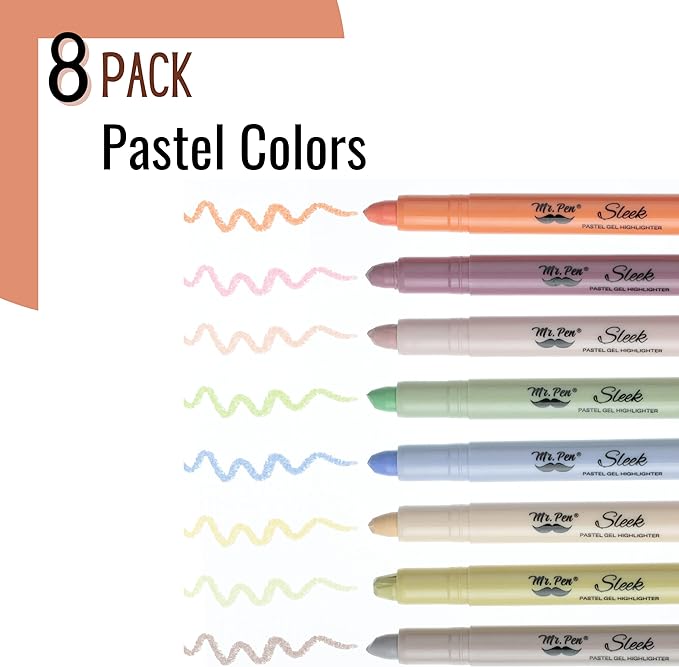 Mr. Pen- Gel Highlighter, 8 Pack, Pastel Colors, Bible Highlighters No Bleed, Assorted Colors, Pastel Quick Dry Highlighter, Bible Markers