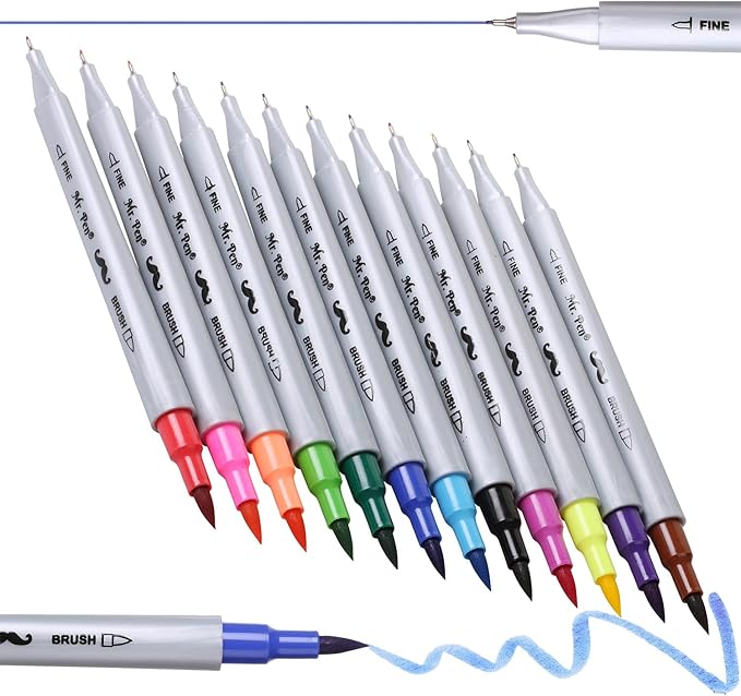 Mr. Pen- Dual Tip Brush Pens, 12 Colors, Art Markers for Kids Adults Coloring