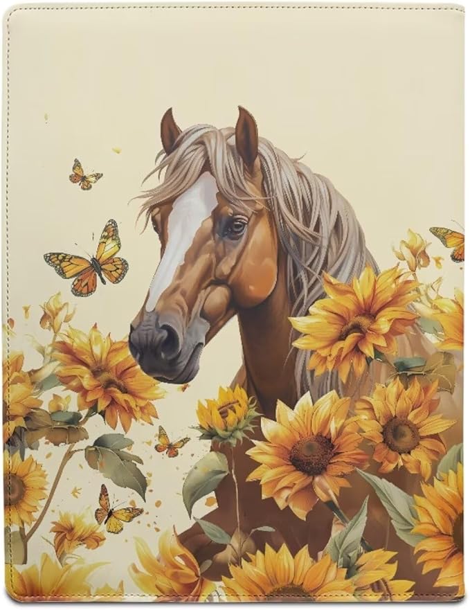 Cozeyat Sunflower Horse Clipboard Folder Portfolio, A4 Leather Padfolio Clipboard, Business Portfolio Clipboard Folder Professional Portfolio for Interview Resume Office Conference