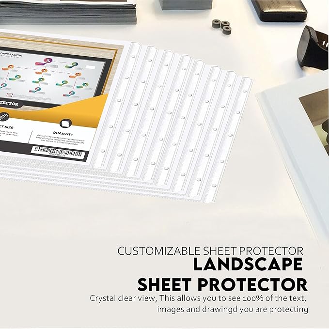 PERFORMORE 25 Pack of 8.5” x 14” Heavyweight Landscape Sheet Protectors, Legal Paper Sleeves, Clear Archival Quality, Horizontal Legal Size Clear Sheet Protectors for Binders Documents