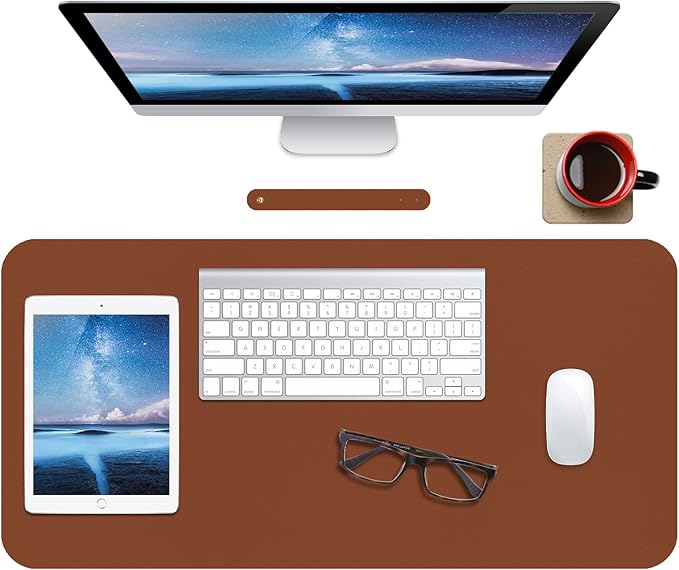 Boutilon Leather Desk Pad 30" x14",Non-Slip Mouse Pad,Office Desk Mat,Waterprooft PU Leather Desk Blotter,Desk Pad Protector,Desk Writing Pad for Home Office Decor (M-Brown)