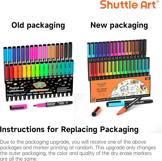 Shuttle Art Dry Erase Markers, 32 Pack 16 Colors Magnetic Whiteboard Markers with Erase, Fine Point Dry Erase Markers Perfect For Writing on Whiteboards,Mirrors for School Office Home