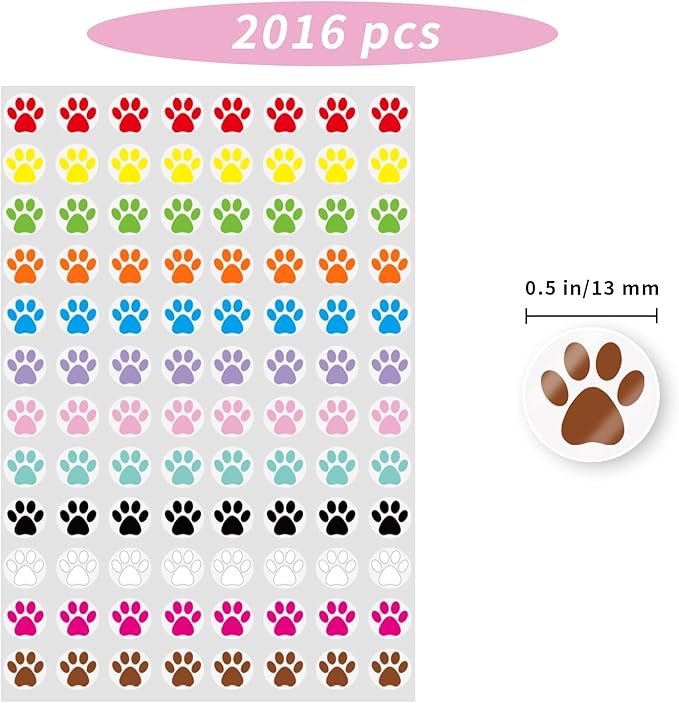 0.5 Inch Multicolor Paw Print Stickers,Self Adhesive for Scrapbooking/Kid DIY Arts Crafts/Reward Stickers Teachers Stickers