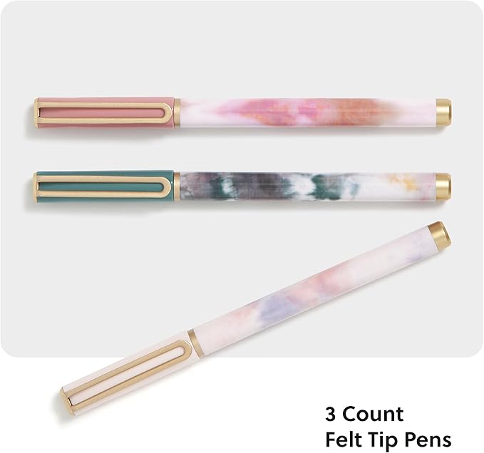 U Brands Catalina Felt Tip Pens, Set of 3, Soft Dye Designs, Medium (0.7 mm) Point, Black Ink