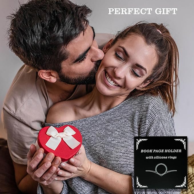 Thumb Book Page Holder Gifts for Book Lovers, Ultralight Metal Book Reading Holders Accessories with 5 Assorted Size Silicone Rings for Keep Book Open Women Reader Bookish Teachers Spreader Bookmark