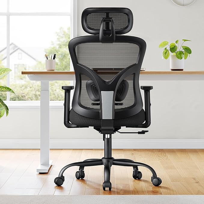 NOBLEWELL Ergonomic Office Chair with Padded Lumbar Support, 2D Headrest, Adjustable Armrests, Upgraded Contoured Seat Cushion, 130° Rocking Tilt, Computer Chair for Home Office, NWOC1-1