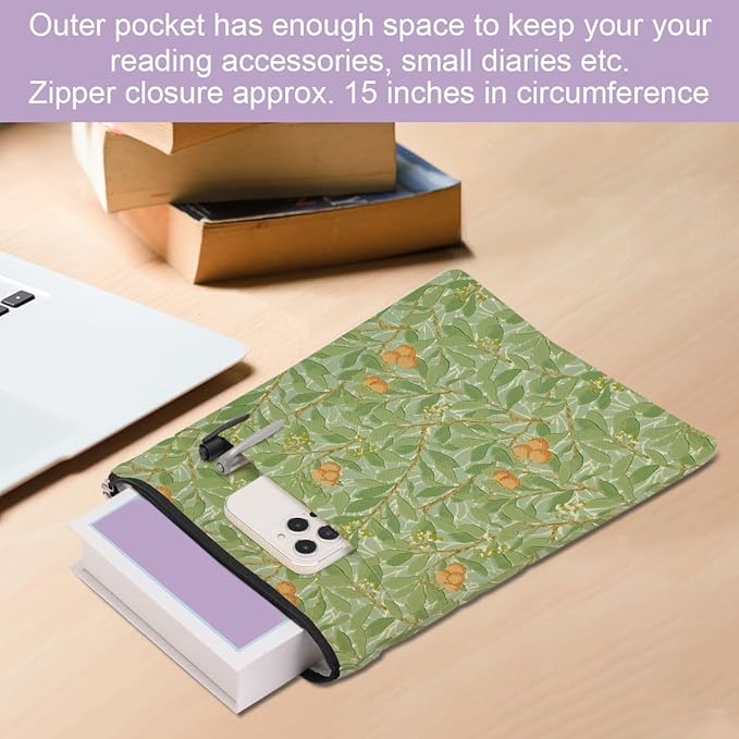 Retro Floral Fruit Book Sleeve Book Cover Classic Flower Book Protector with Zipper Christmas Birthday Book Club Gifts Book Accessories for Women Sister Mom Librarian Girls Bookish Book Lovers Gifts