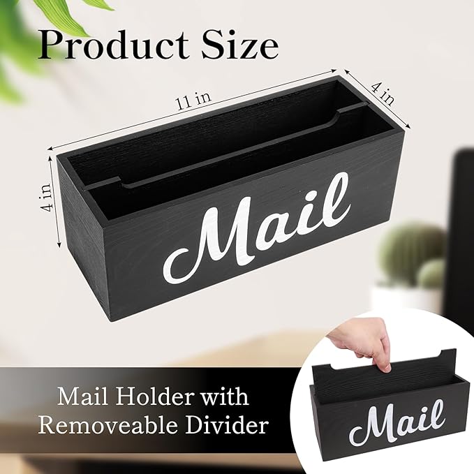 Mail Organizer Countertop, Mail Organizer Wall Mounted with Key Holder, Mail Holder for Wall, Mail Sorter Organizer, Letter Organizer, Mail Basket, Mail Tray, Letter Holder for Desk (Black)