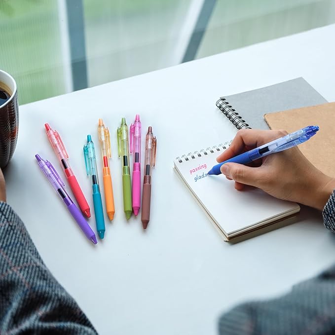 WRITECH Gel Pens Fine Point: 0.5mm Multicolor Ink Retractable 8ct Smooth Writing No Smear for Journaling Drawing Note Taking Silent Click Assorted Colored Pen Set 8ct Juice color