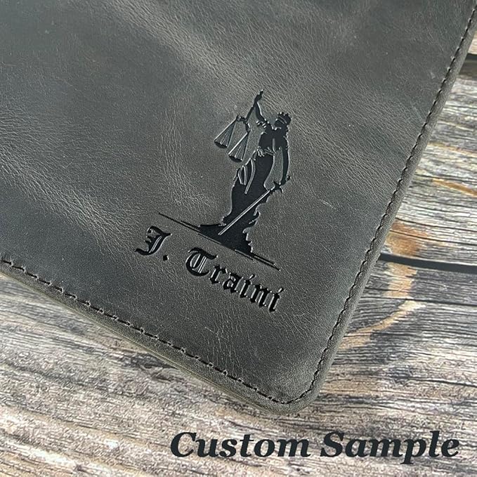 Personalized Leather Portfolio for Lefty, Engraved Leather Clipboard Portfolio Binder, Custom Leather Padfolio Leather Legal Portfolio, Christmas Gift for Him/Her (Clipboard, Grey-Custom)