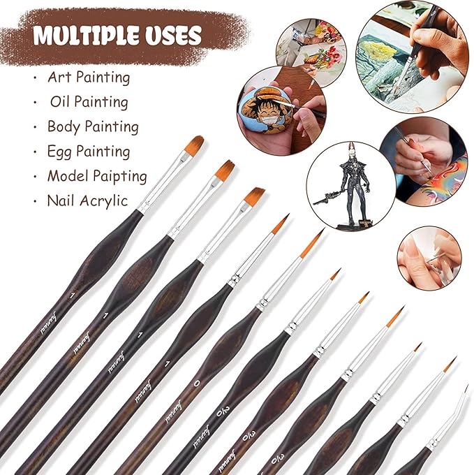 Miniature Paint Brushes, Fuumuui 11pcs Micro Detail Paint Brushes for Model, Citadel, Vallejo, DND, Paint by Numbers - Fine Paint Brush Set for Acrylic, Watercolor, Oil