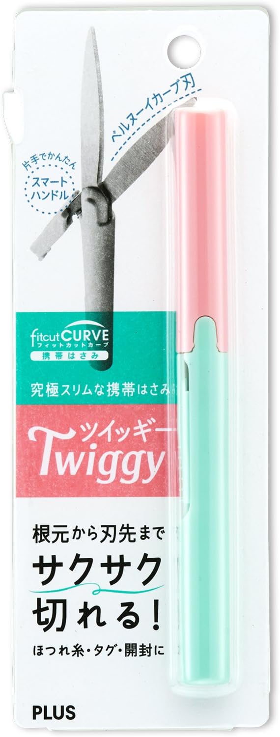 PLUS Plus Scissors Portable Type Fit Cut Curve Twiggy Peach x Mint Slim Form 34-573