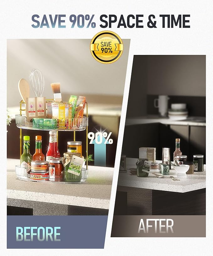 2-Tier Corner Bathroom Counter Organizer Makeup Cosmetic Storage, Tool-Free Installation Acrylic Vanity Shelf, Skin Care Organizer Perfume Tray for Countertop Bathroom, Dresser, Kitchen (Clear)