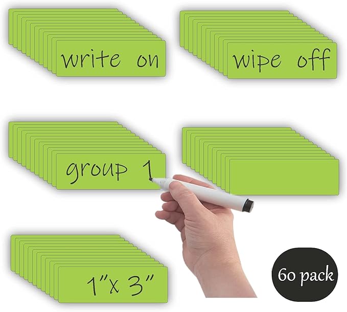 Magnetic Dry Erase Labels (1x3",Pack of 60),Name Tags Magnets Sticker,Durable for Classroom&Office&Cabinet&Whiteboard&Refrigerator&Education&Home&More (Green) Saint Patrick's Day Gift