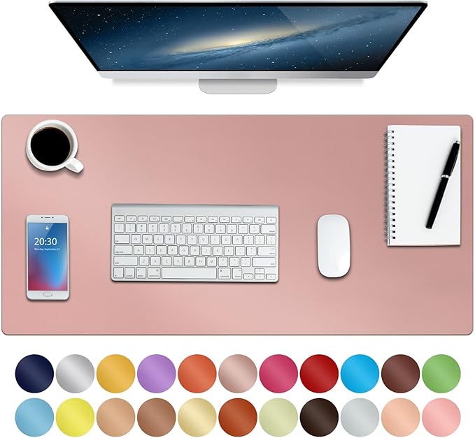 Boutilon Leather Desk Pad 30" x14",Non-Slip Mouse Pad,Office Desk Mat,Waterprooft PU Leather Desk Blotter,Desk Pad Protector,Desk Writing Pad for Home Office Decor (M-Pink)