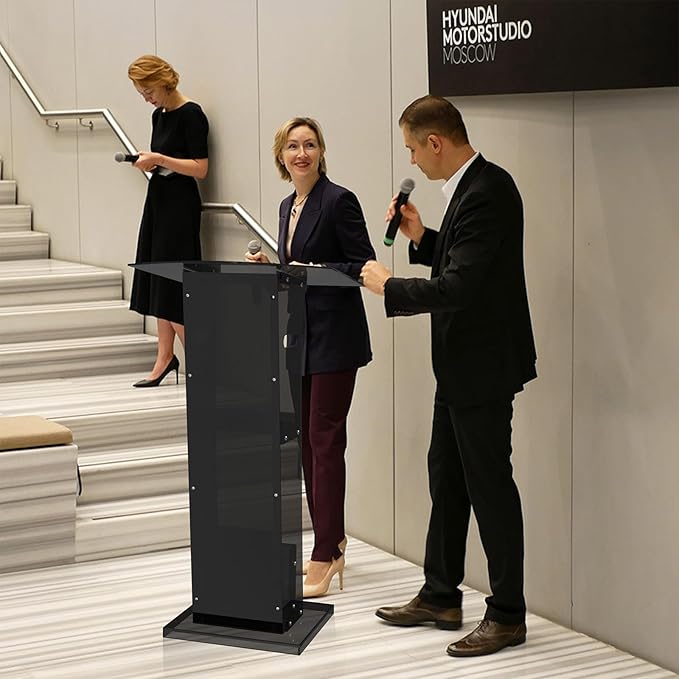 Acrylic Podium Stand with Storage Shelf,Black Lecterns & Podiums,Pulpits for Churches,Conference,Speeches,Weddings,Classroom,Concert,43" H Professional Presentation Podiums