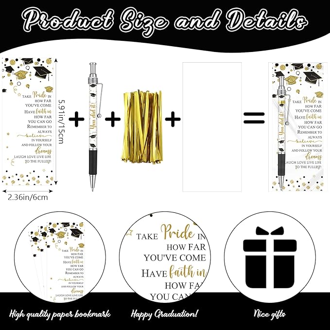 50 Pcs Graduation Ballpoint Pens Class of 2025 Pens Bulk Graduation Favors Pens and Bookmark Graduation Gift for Student School Grad Party Favor Senior High School Supplies