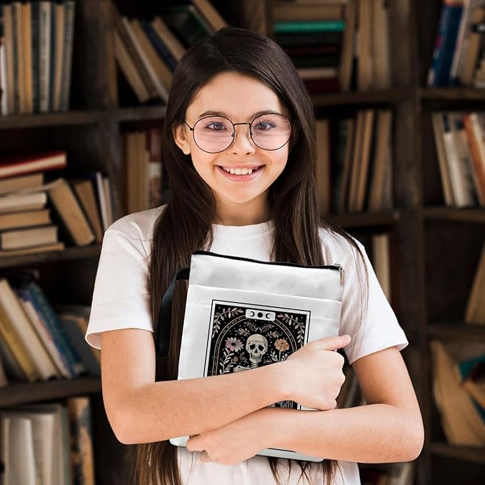 Book Sleeve, Book Sleeve with Zipper, Book Sleeve for Book Lovers, The Reader Tarot Card Book Sleeves, Book Pouch Kindle Protector, Gifts for Women Teacher Librarian Bookworm Bookish (White-B, Large)