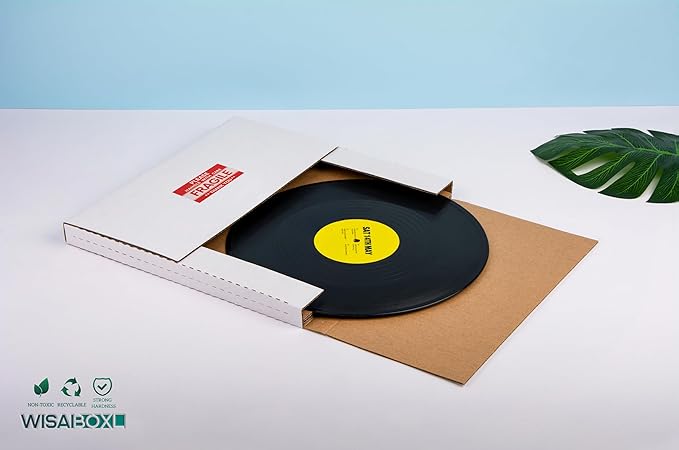 White Vinyl Record Mailers 12.8x12.8x1 Inch LP Mailing Corrugated Cardboard Boxes, Easy-Fold, Multi-Depth Album Shipping Boxes with Fragile Stickers, 50-Pack