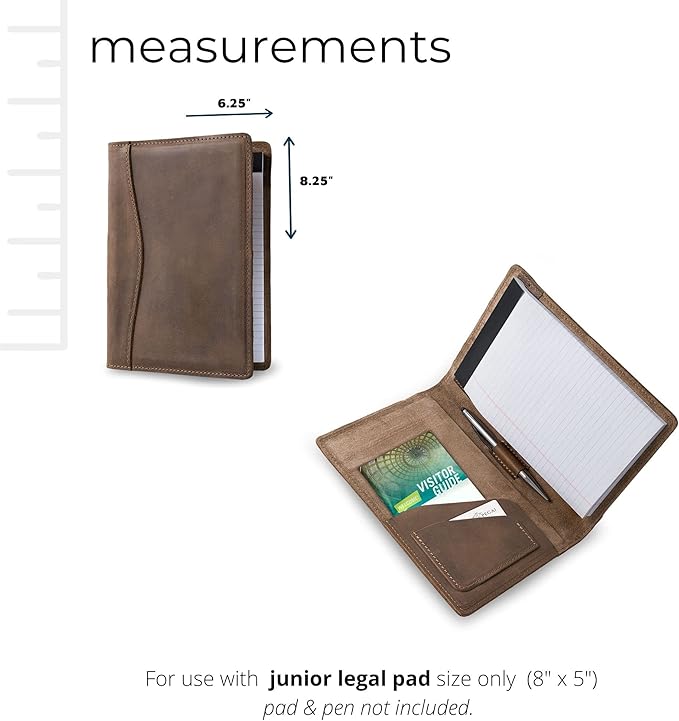 PEGAI Handmade 100% Leather Padfolio | Junior Legal Pad Folder Organizer for Business School Office Conference | Resume Interview Document Organizer Folio | Eriksen (Sand Brown)