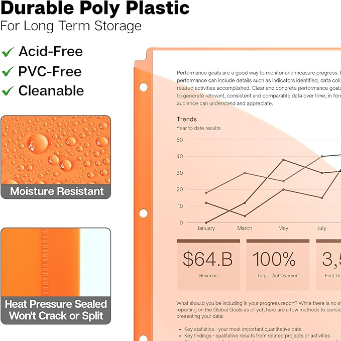 Dunwell 2-Pocket 8-Tab Divider Pockets, (1 Set, 8 Count), 5 Colors, Plastic 8 Subject Notebook Tab Dividers for 3-Ring Binders, Includes Label Inserts, Durable Acid-Free Poly