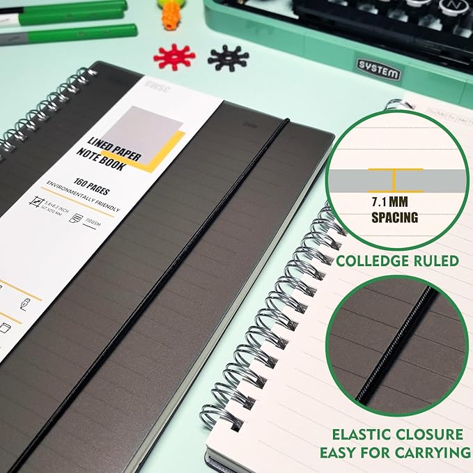 1 Pack Ruled Notebook, 5.9 x 8.3 Inches Spiral Notebooks for Work, School and Journal with 110 GSM Journal Ruled Paper, Large Notebook with 80 Sheets/160 Pages, Hardcover Ruled Journal