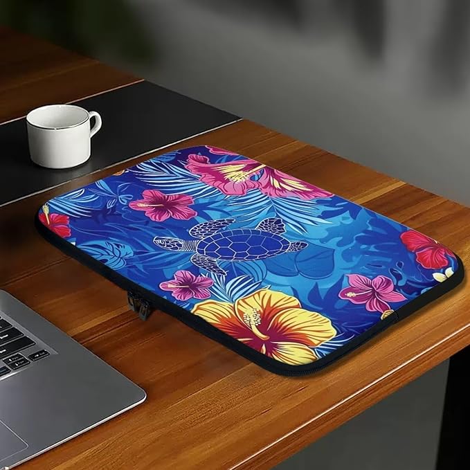 Sea Turtle Printed Laptop Briefcase for Women Men, Hibiscus Flower Printed 15 Inch Laptop Bag Messenger Bag Lightweight Laptop Case for Office Business Traveling Daily Use
