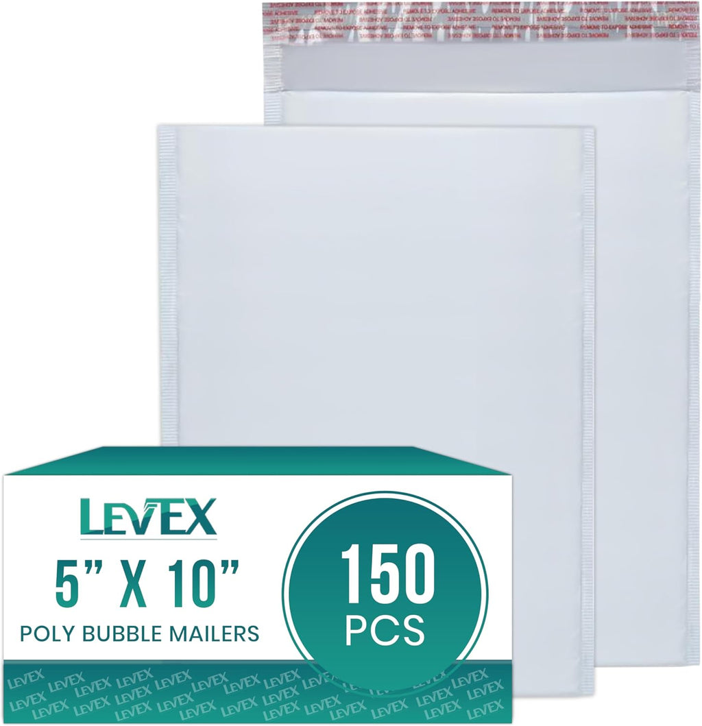 Levex - #00 5" x 10" [150 Pack] Poly Bubble Mailers, Padded Envelope Mailers, Packing Envelope & Mailing Bags for Shipping