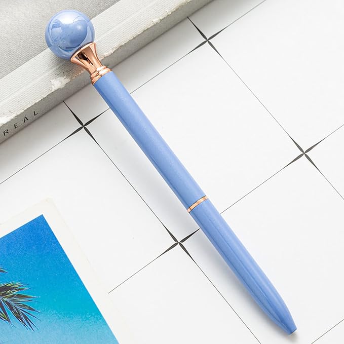 6 Pieces False Pearl Decoration Twist Metal Ballpoint Pen Ball Pen 1.0 MM Black Ink