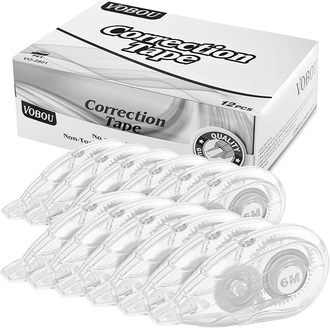 Correction Tape, Easy To Use Applicator for Instant Corrections Wrong Writing At Any Time, For school, Office (White, 12pack, 6M/256" x 0.2")