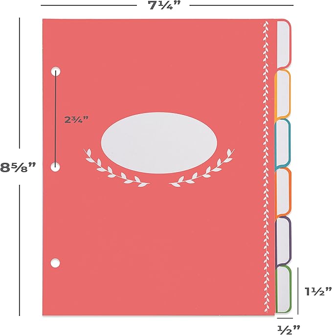 Jot & Mark Blank Recipe Binder Dividers with Tabs | Six Customizable Organizer Dividers for 8.5"x9.5" 3-Ring Binders (Rainbow)
