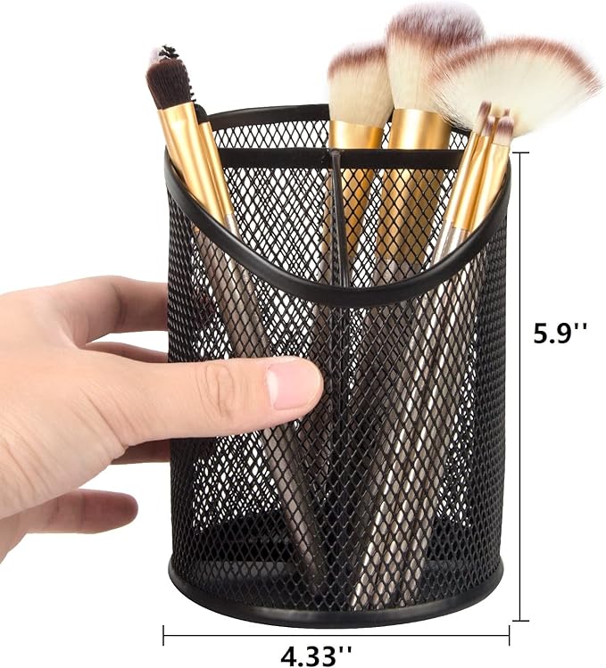2 Pack Pen Holder Pen Organizer for Desk Mesh Round Pencil Holder Desktop Organizer 3 Compartments Pencil Organizer Desk Organizer for Office Home School, Black