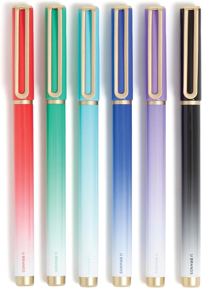 U Brands Catalina Felt Tip Pens, Set of 6, Assorted Colors with Gold Details, Medium (0.7 mm) Point, Assorted Color Ink