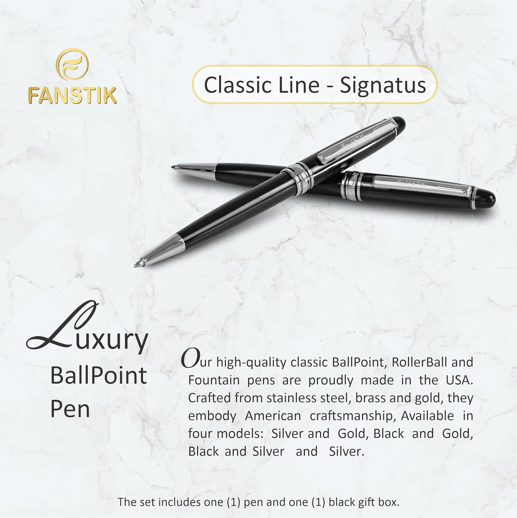 Customized BallPoint pen with name (MADE IN USA), stainless steel, black and silver, luxury engraved pen personalized for men and for women. (BallPoint Black-Silver)